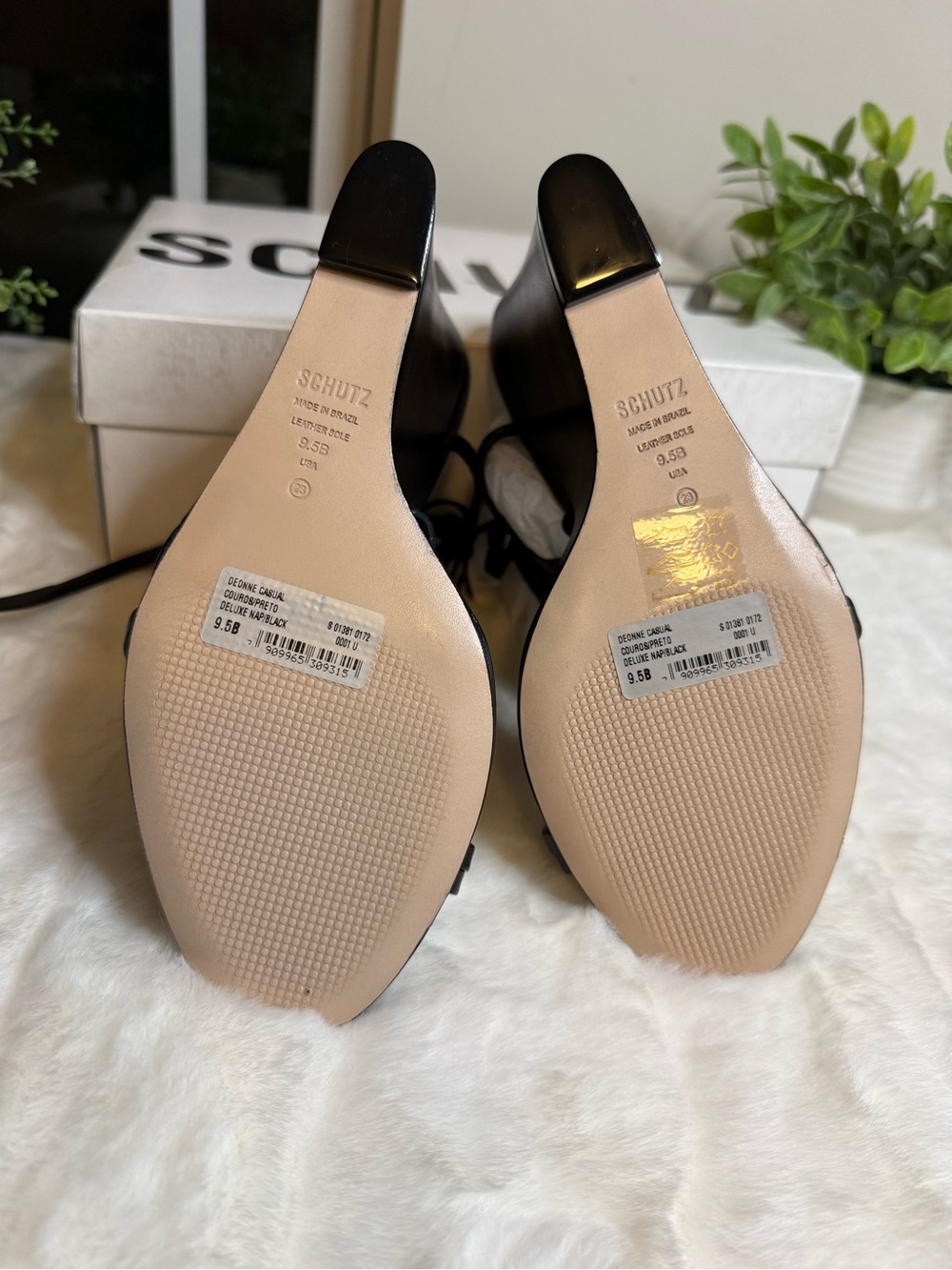 NWT - SCHUTZ Black Strappy Ankle-Tie Wedge Sandals - Size 9.5 - Picture 9 of 9